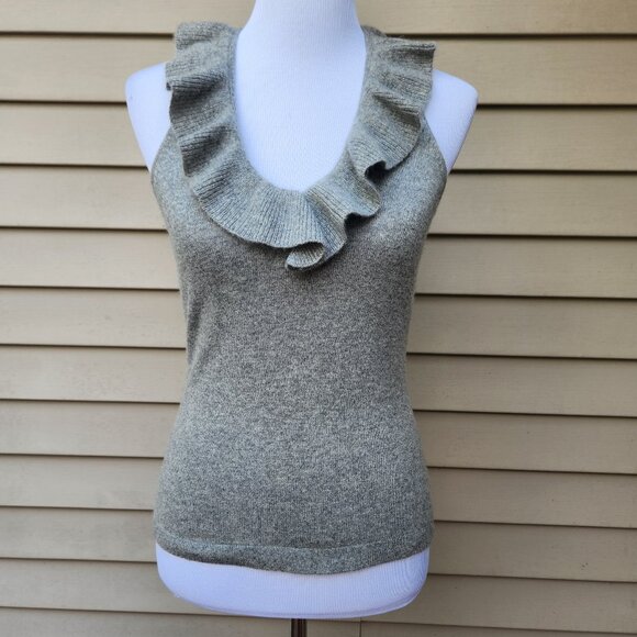 Ann Taylor Gray Cashmere Knit Blouse Scoop Ruffle Neck Sleeveless 145892 - Picture 2 of 11